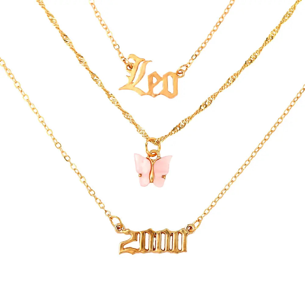 New Multi Layer Butterfly Dragon Charms Crystal Necklaces For Women Punk Golden Angel Letter Clavicle Chain Hiphop Gifts Jewelry