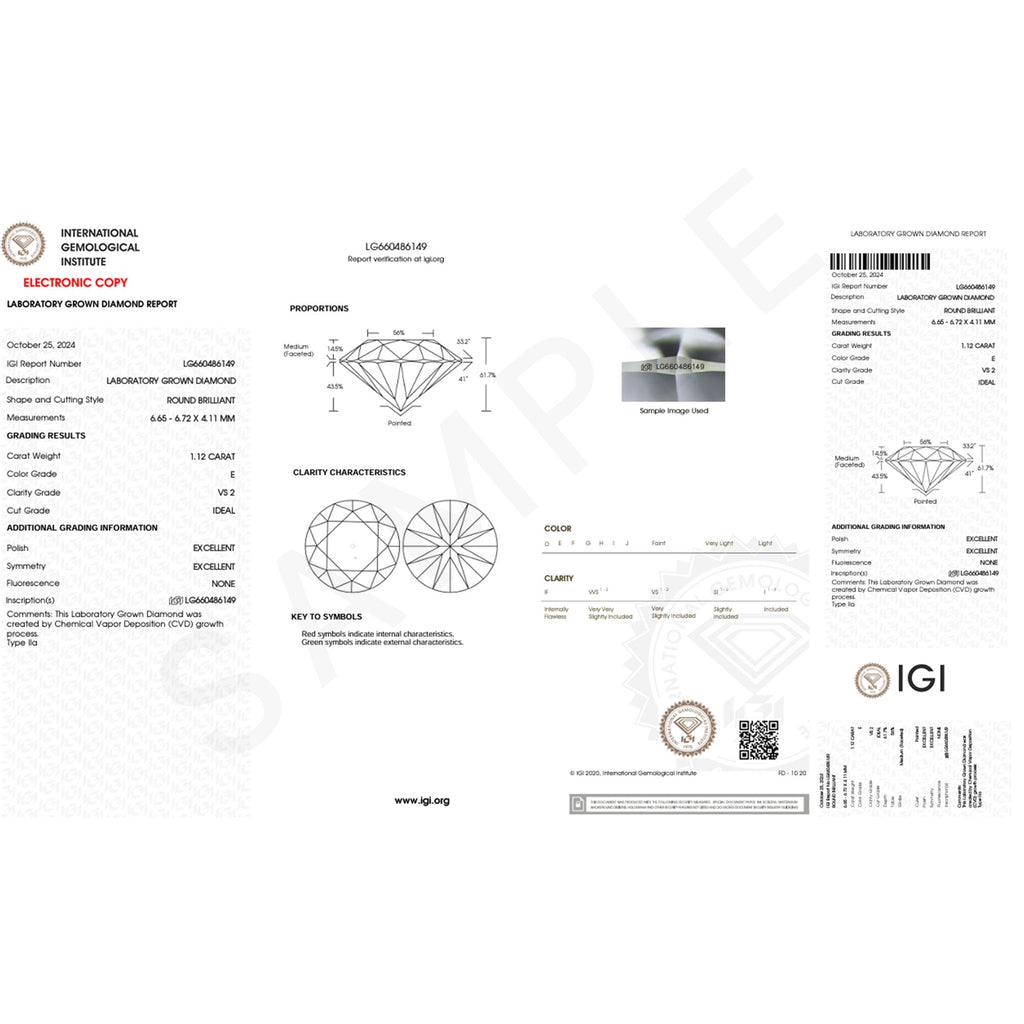IGI Certified 1 CT Lab Grown Diamond Round Engagement Ring