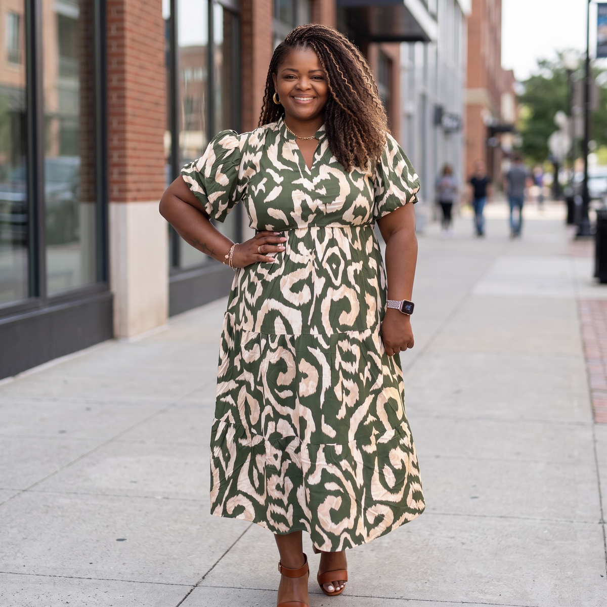 Linen Olive and Cream Plus Size Maxi Dress