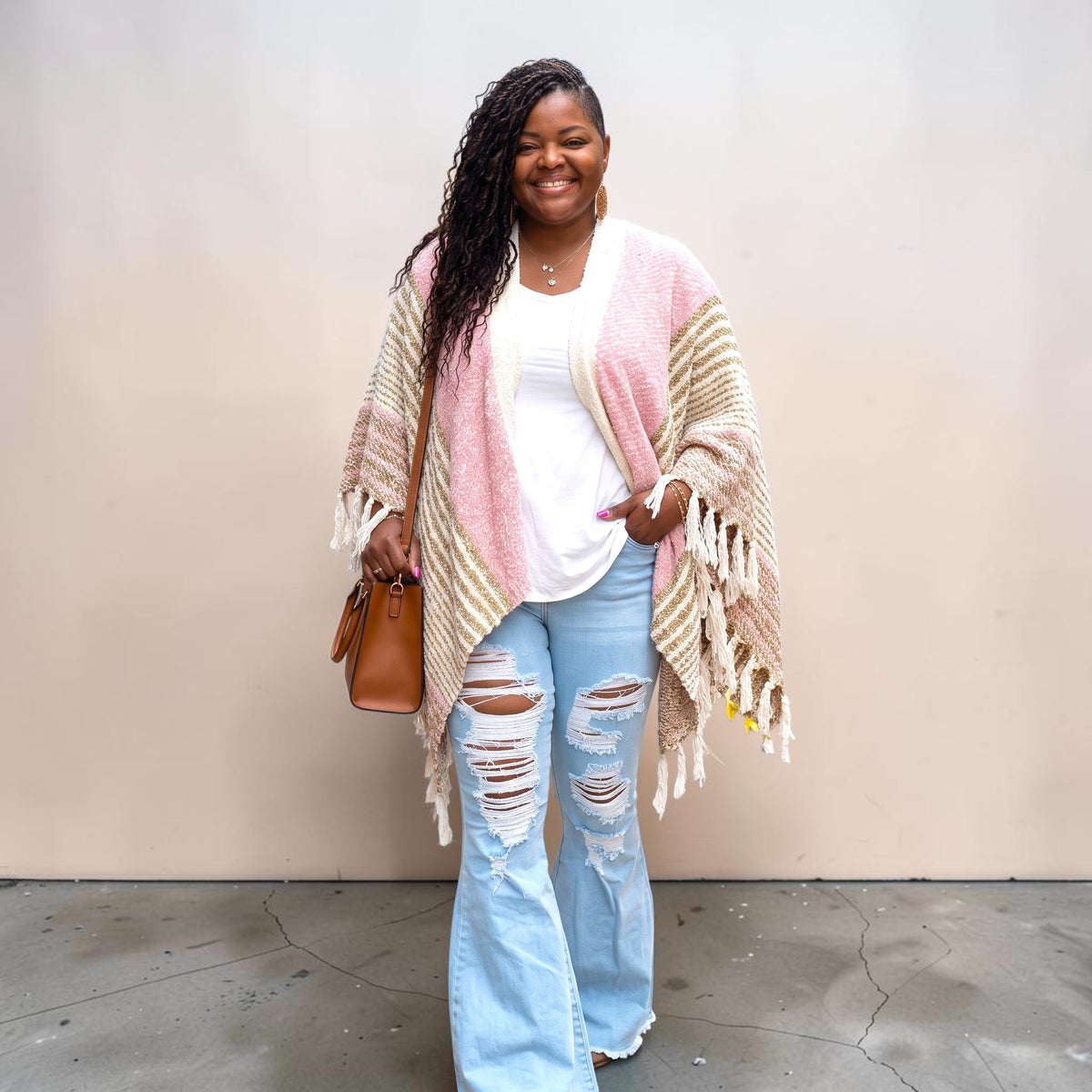Women’s One Size Pink And Beige Poncho