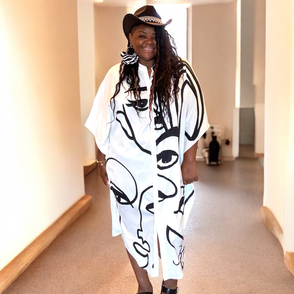 Womens Plus Size Face Abstract Shirt Dress