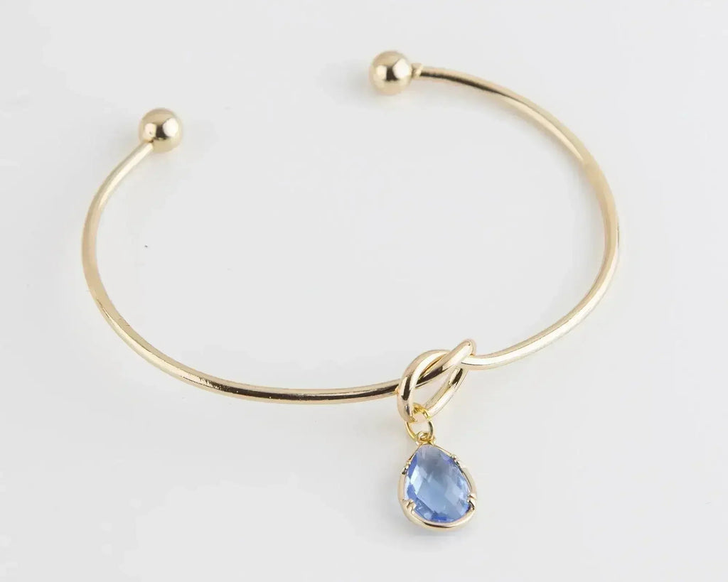 Dainty Knot Bracelet, Gold Plated Wire Knot Bangle with Birthstone