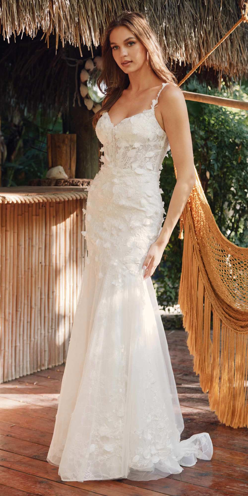 Juliet JT2475UW Long 3D Floral Applique Fitted Mermaid Gown