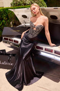 Ladivine KV1135 Strapless Sweetheart Bead and Crystal Satin Evening Gown