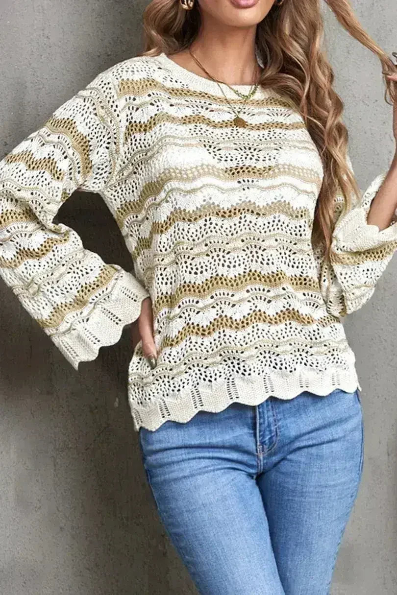Wavy Stripe Crochet Sweater