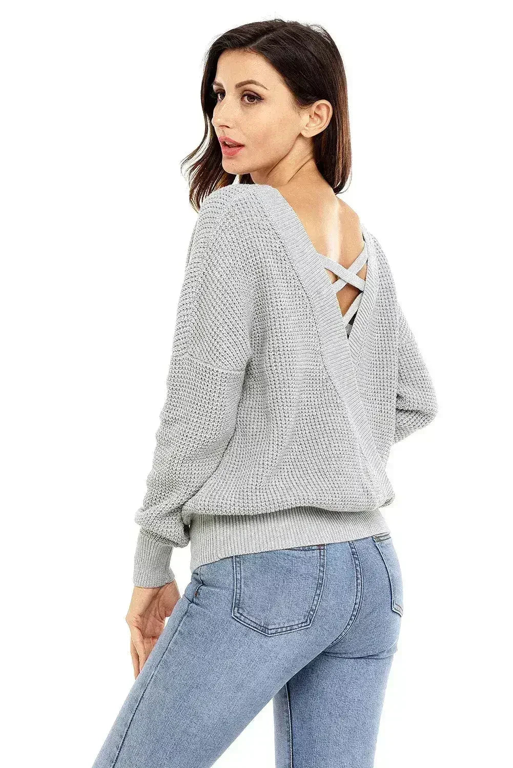 Black Cross Back Hollow-out Sweater