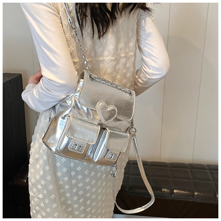 Love pattern women's backpack, versatile chain backpack, fashion travel small backpack purse women