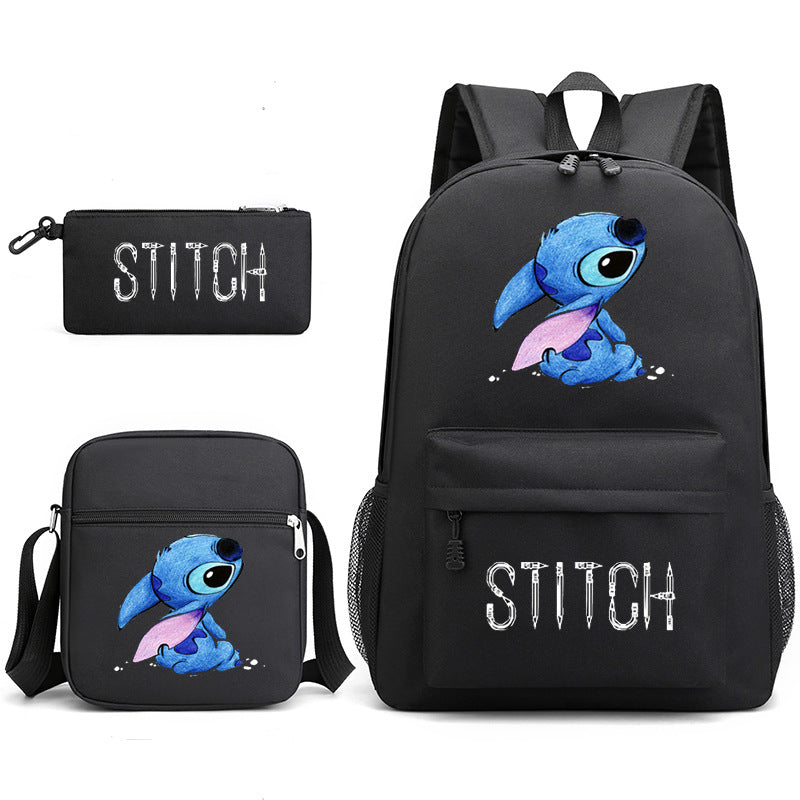 Star Stitch Pencil Black Three-piece Set Backpacks