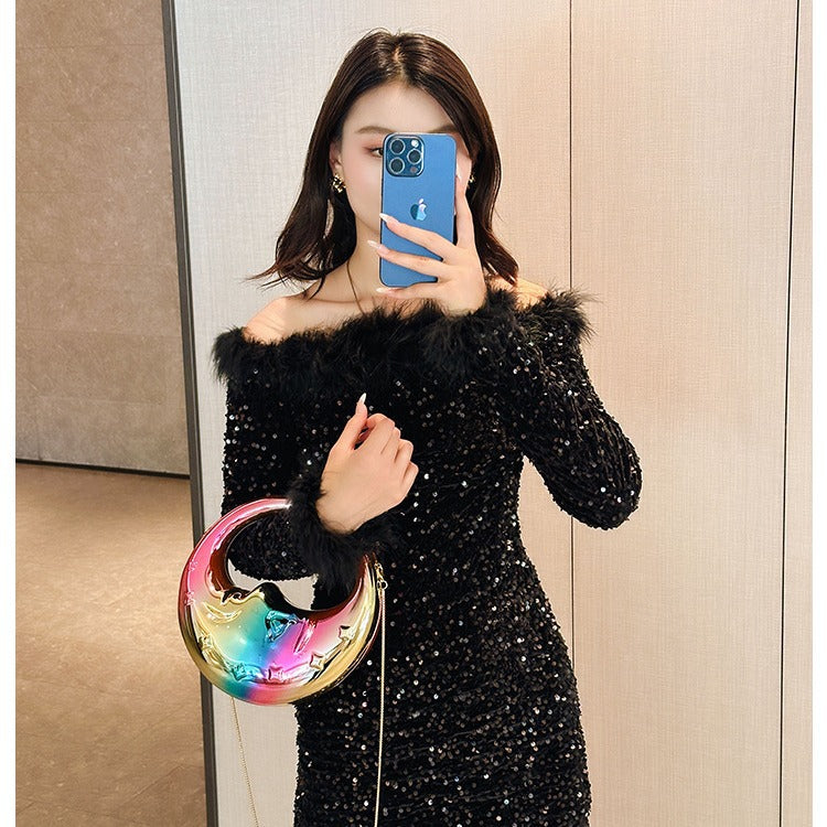 Women's Acrylic Moon Niche Creative Shape Handbags