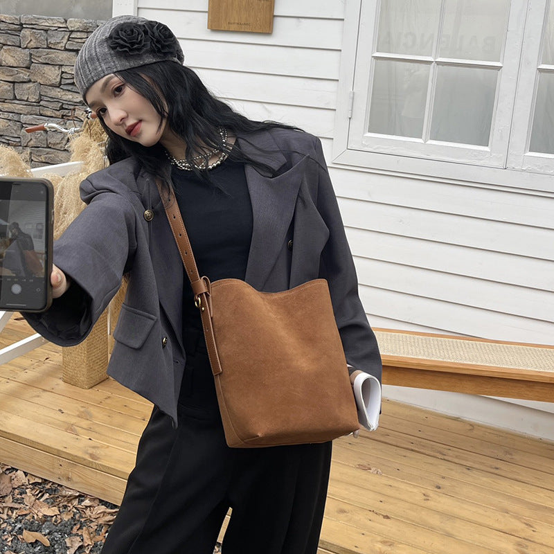 Women's Frosted Cowhide Commuter Large Capacity Idle Style Underarm Bags