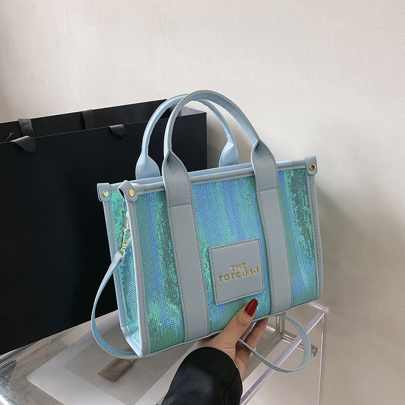 Ditch Hand-held Female Niche Sequins Contrast Tote Bags