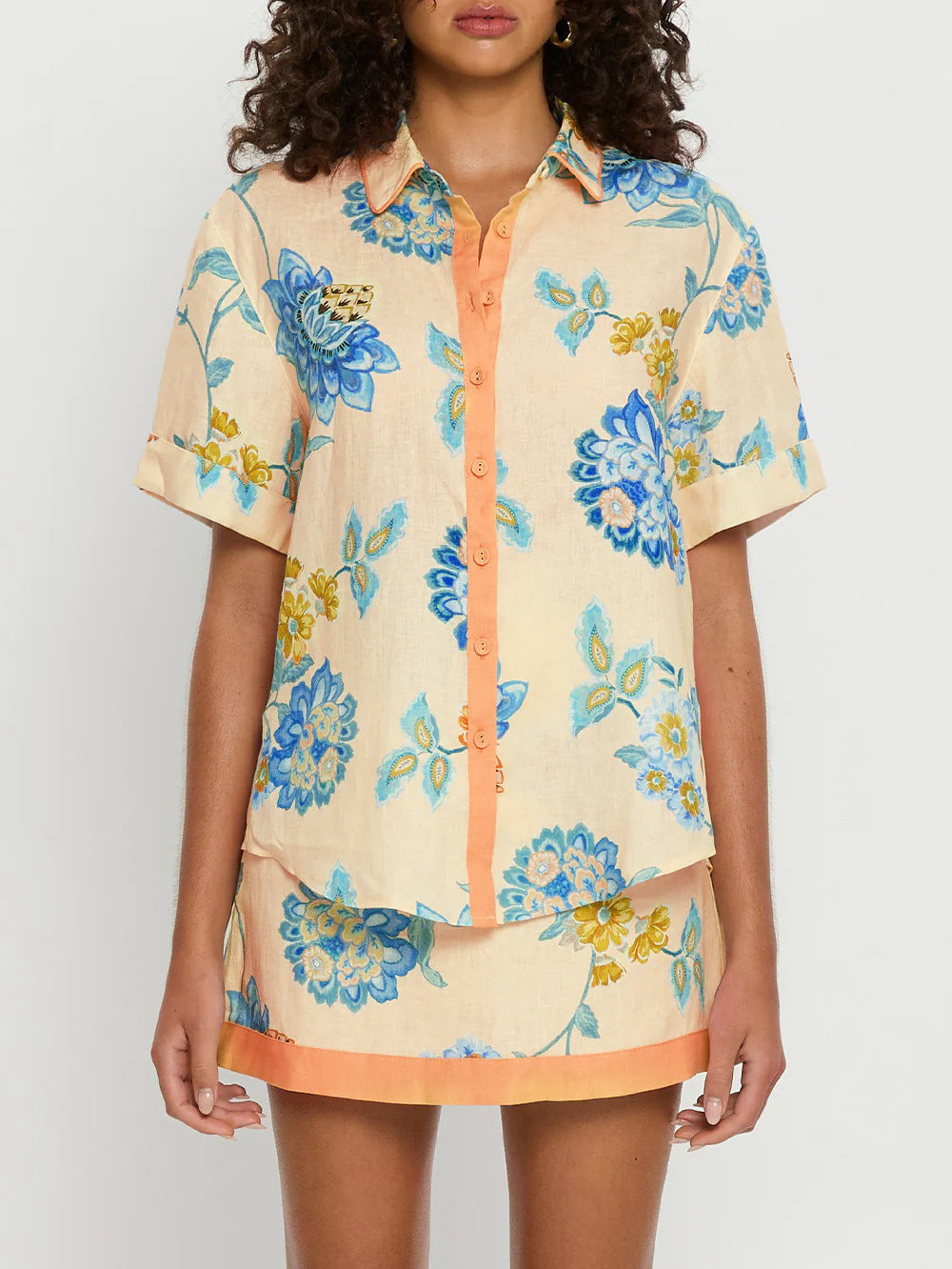 Spring Summer Short Sleeves Shirt Printing Skirt Set Loose Vacation Two Piece Sets