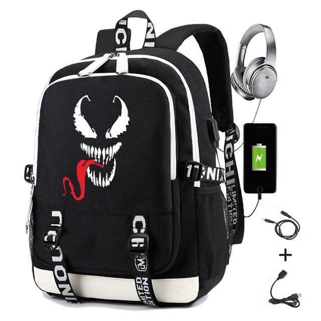 Stylish Spider Print Earphone Interface Computer Backpacks