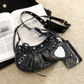 Women's Underarm Retro Rivet Motorcycle Pleated Crescent Crossbody Bags