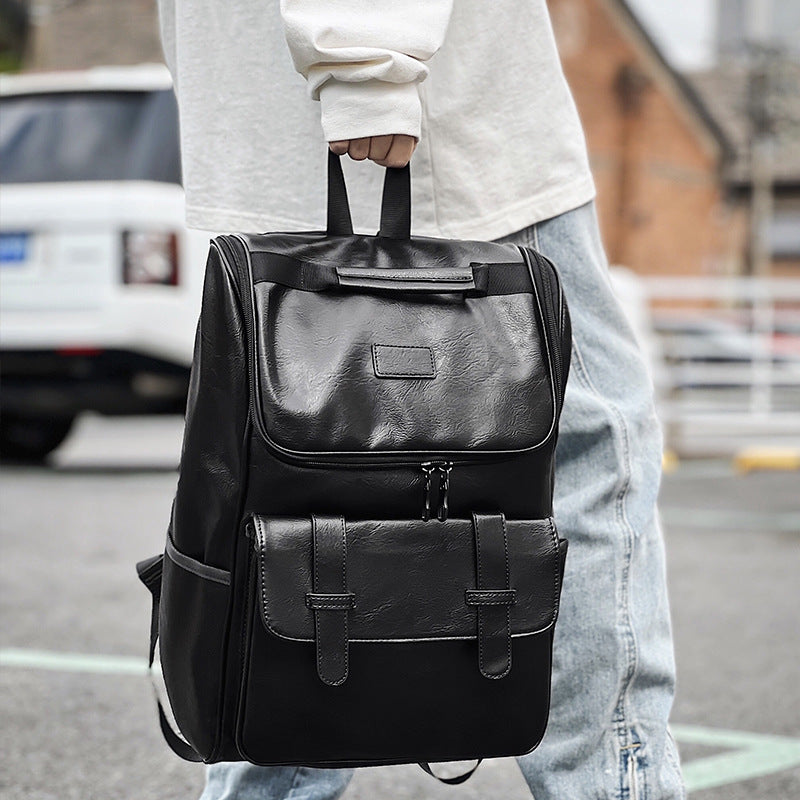 Men's Chessboard Grid High Quality Leather Large Backpacks