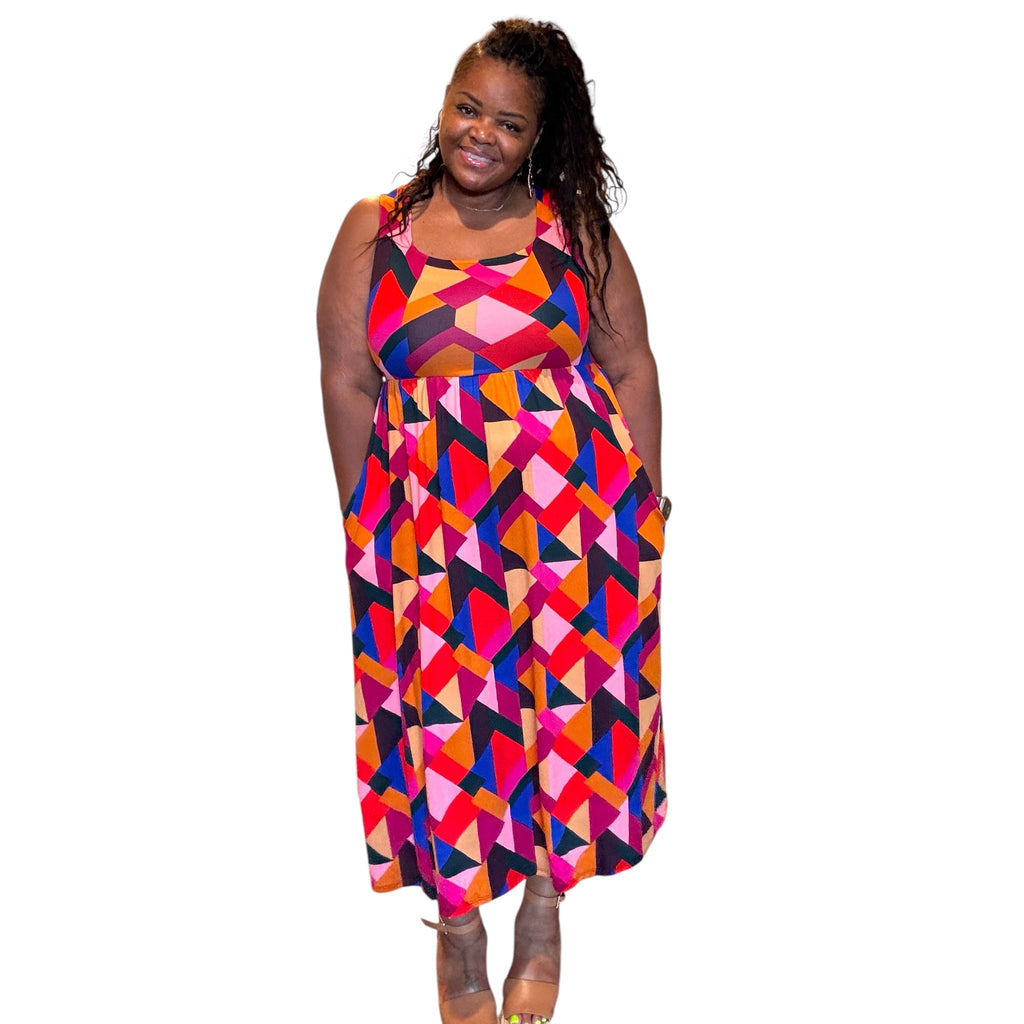 Plus Fit And Flare Midi Dress W/ Side Pockets