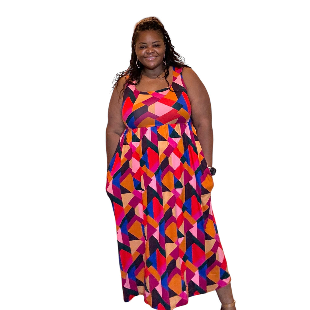 Plus Fit And Flare Midi Dress W/ Side Pockets