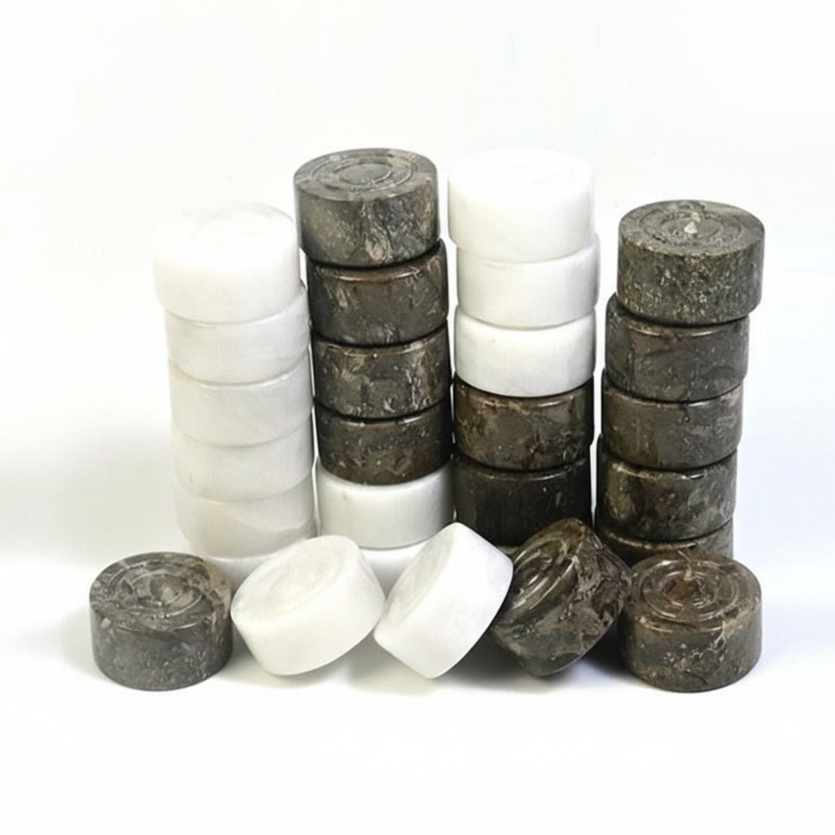 Grey Oceanic and White Marble Checkers Set – ( 32 Handcrafted Pieces )