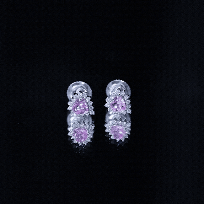 0.6 Carat Lab Grown Pink Sapphire Heart Stud Earrings with Diamond Halo