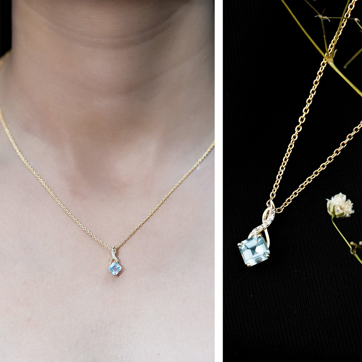 0.5 CT Cushion Cut Sky Blue Topaz Infinity Necklace with Silver Chain