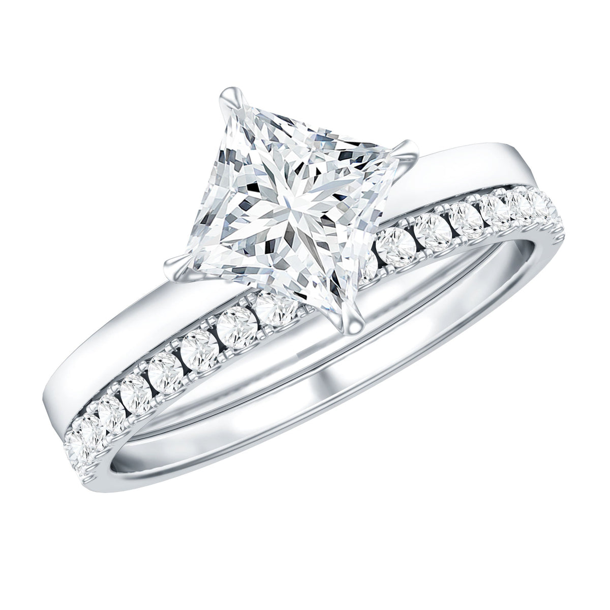 Princess Cut Lab Grown Diamond Ring With Wedding Band