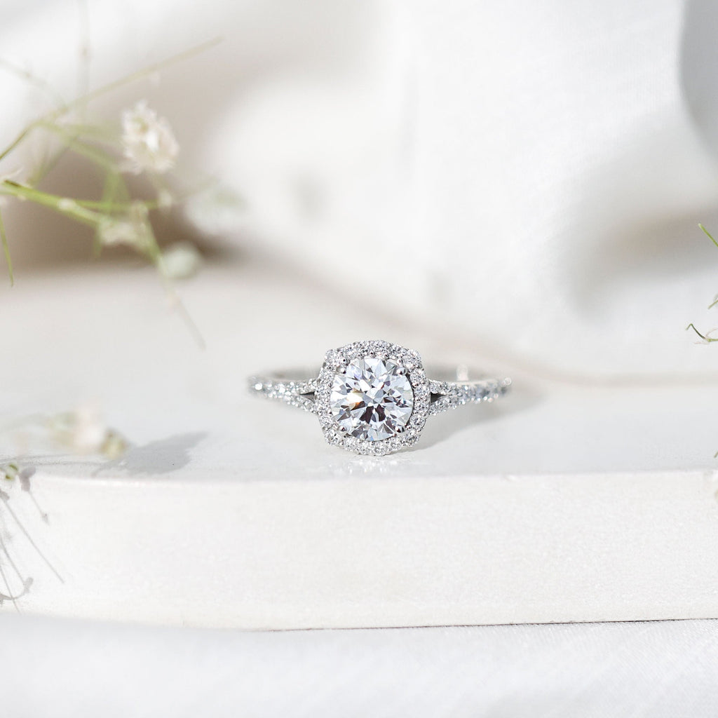 IGI Certified 1 Carat Lab Grown Diamond Halo Engagement Ring for Women