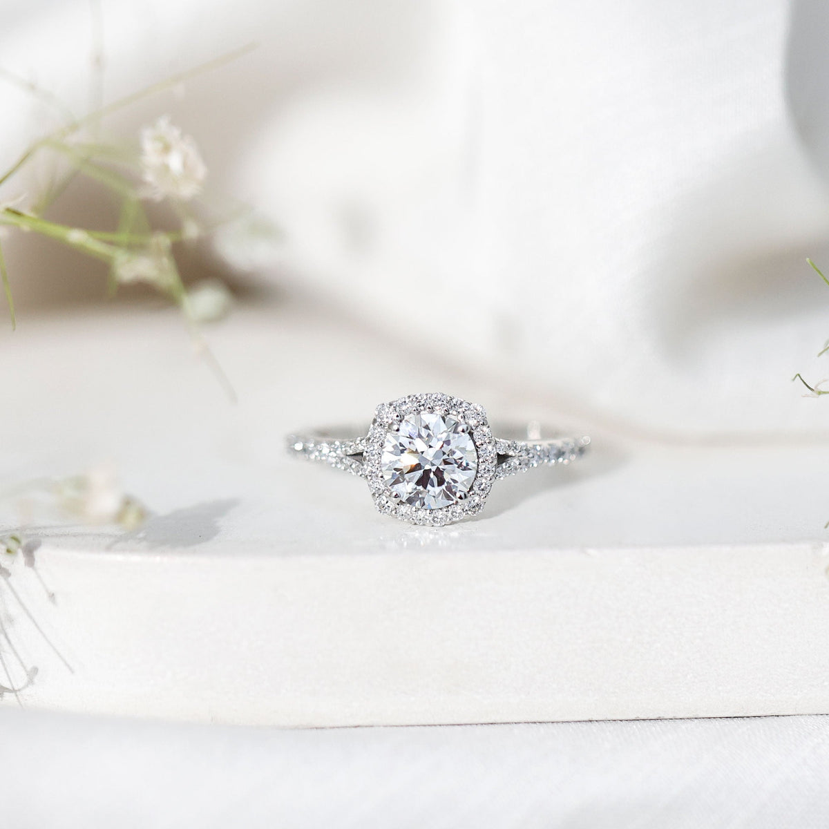 IGI Certified 1 Carat Lab Grown Diamond Halo Engagement Ring for Women