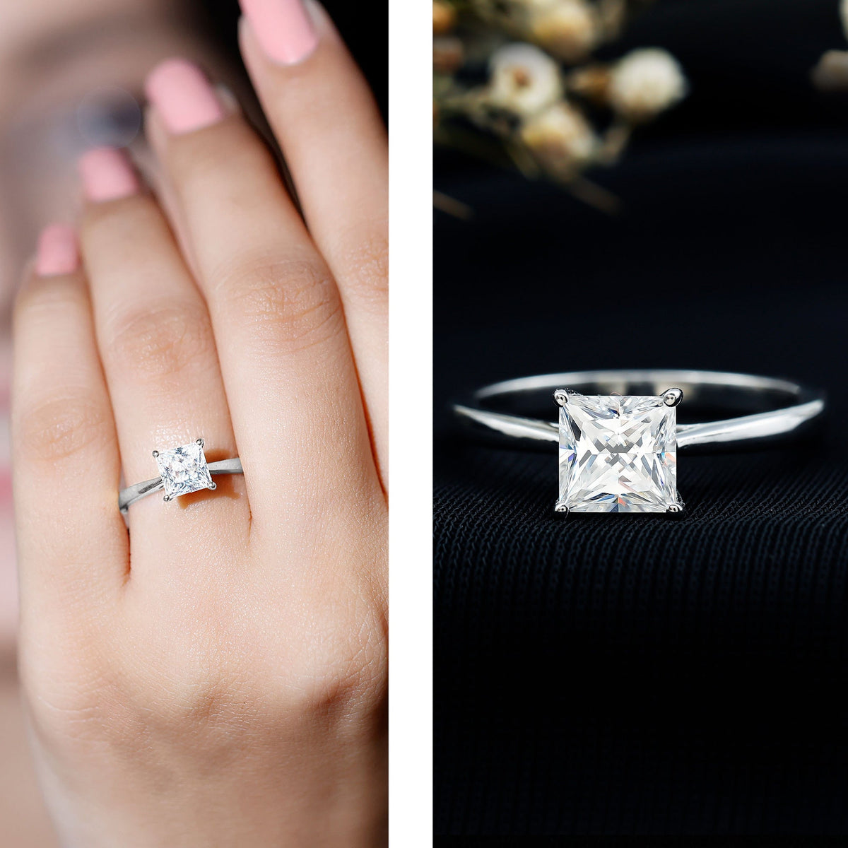 Solitaire 2 Carat Princess Cut Lab Grown Diamond Engagement Ring with IGI Certificate