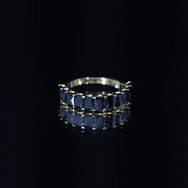 Emerald Cut Lab Created Black Diamond Half Eternity Band in Silver