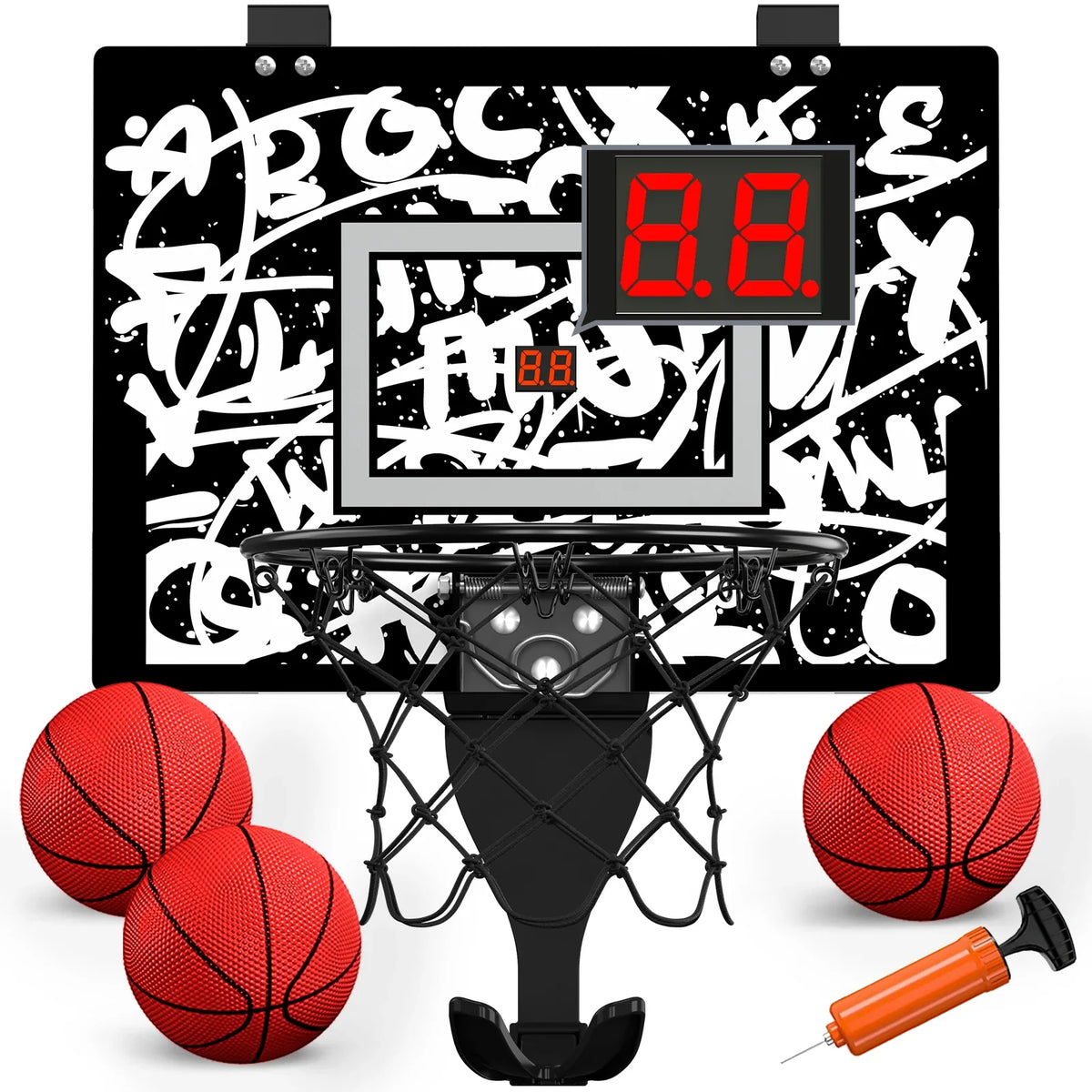 Indoor Outdoor Basketball Hoop for Kids, Mini Hoop with Scoreboard & 3 Balls, Basketball Toys Gifts for 3+ Year Old Boys Girls