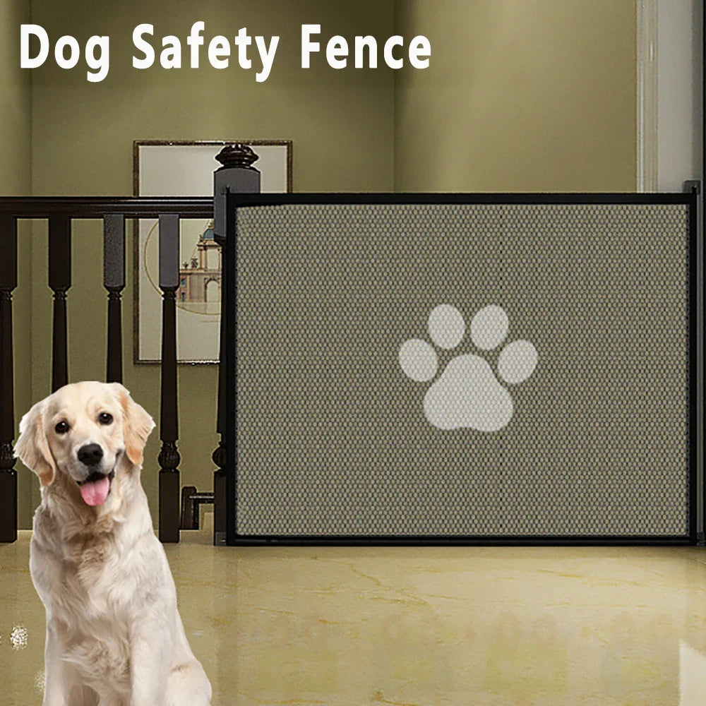 Dog Gate for Stairs - Pet House Screen Door with 4 Hooks, Indoor Safety Fence Barrier, Stairway Pet Gate for Dogs Cats