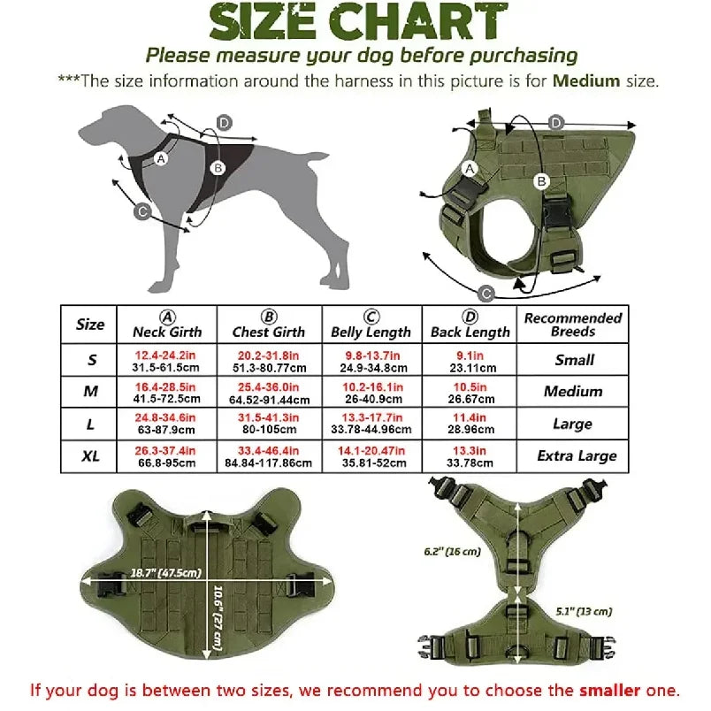 Tactical Dog Harness Leash Collar Molle Pouches for Medium Large Dogs Training Military Pet Vest Adjustable Service Dog Harness