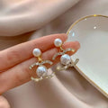 Minimalist Luxury Pearl Rhinestone Drop Earrings Gold Tone Dangle Stud Earrings Elegant Office Business Daily Wear Jewelry For Ladies