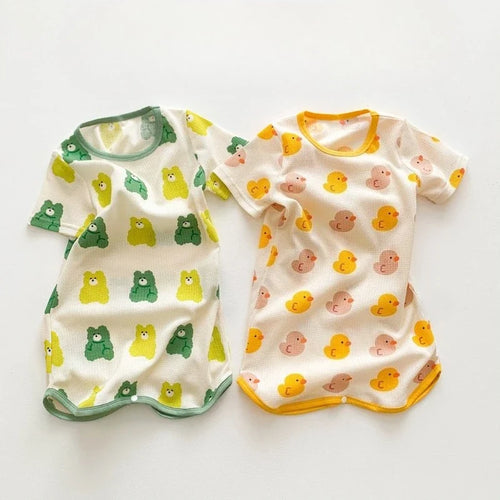 0-3 Years Newborn Ice Silk Thin Sleepwear Print Babysuits Cartoon