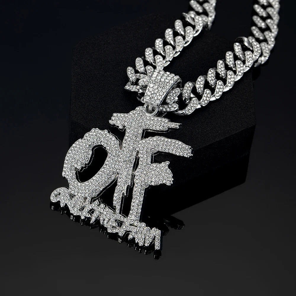 Hip Hop Fashion English Letter OTF Pendant Cuban Chain Necklace,  Suitable For Daily Wear By Men And Women , Rock Party Jewelry