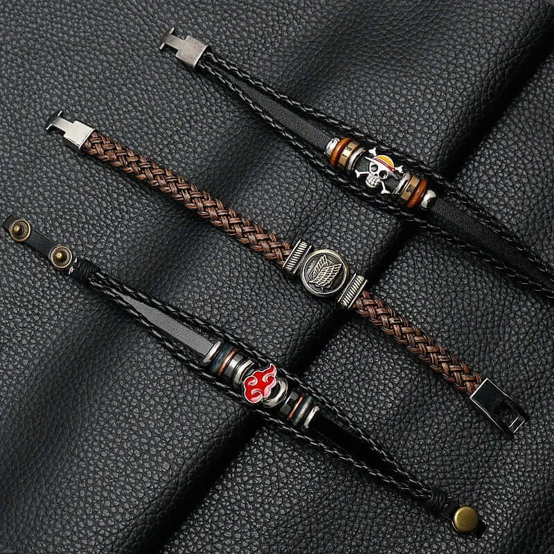 Anime Woven Cowhide Bracelet – Multilayer Buckle Gift
