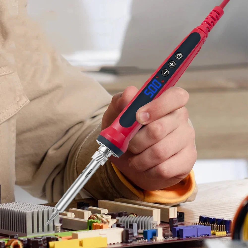 80W Soldering iron kit adjustable temperature LCD solder welding tools Ceramic heater soldering tips Tweezers soldering wire