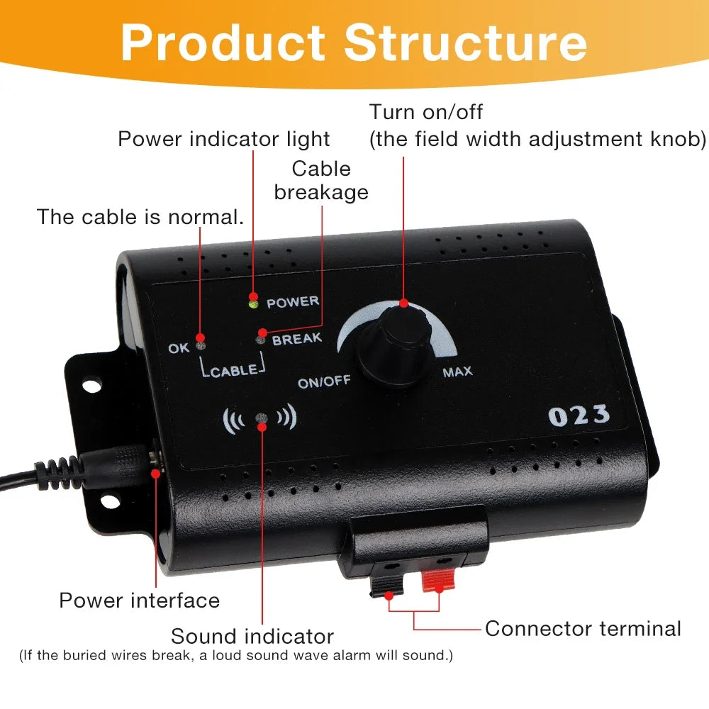 023 Dog Electric Fence Shock Training Collar Electronic Pet Fencing System Adjustable Control Range Wired Containment System