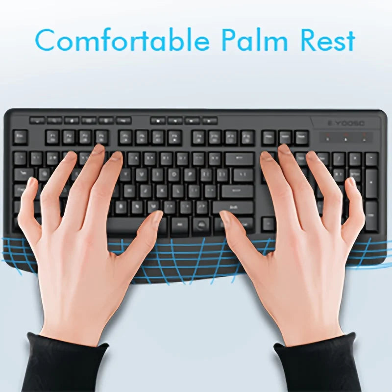 E-YOOSO 1 Set 2.4GHz Wireless Keyboard and Mouse Set,Ergonomic Wrist Rest, Optical Movement Detection,for Personal Computer