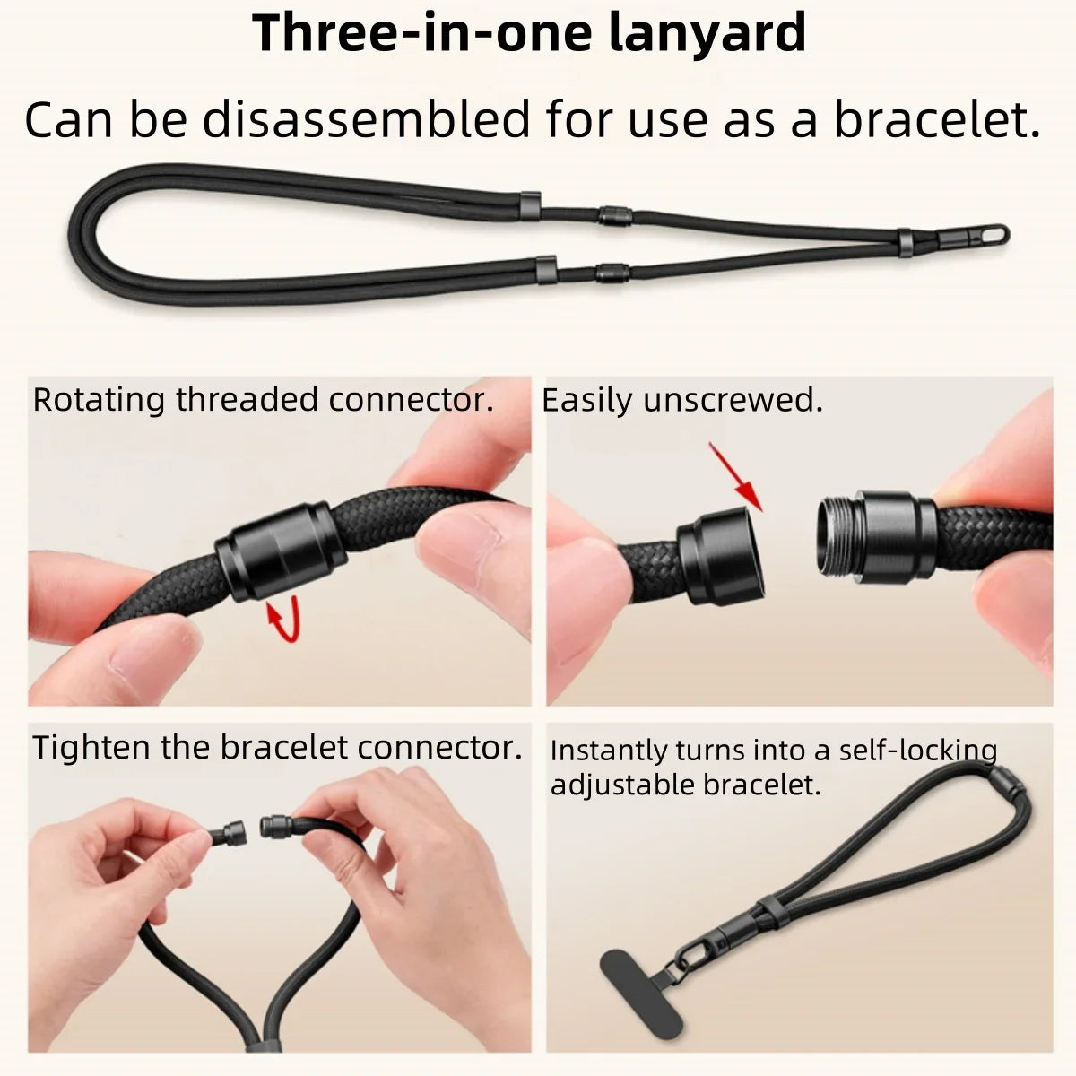 3-in-1 Switchable Mobile Phone Lanyard Adjustable Length Universal Mobile Phone Case Strap