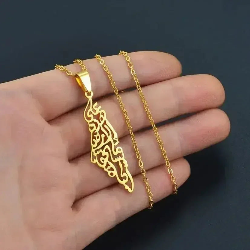 Palestine Map Necklace - Stainless Steel Pendant - Hypoallergenic & Dainty