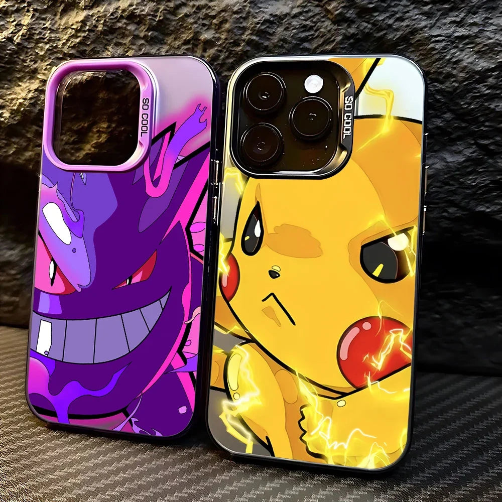 Anime Pokemons Gengars Pikachus Phone Case For iPhone 16 15 14 13 12 11 Pro Max X XR XSMAX 8 7 Plus Candy Matte Shockproof Cover