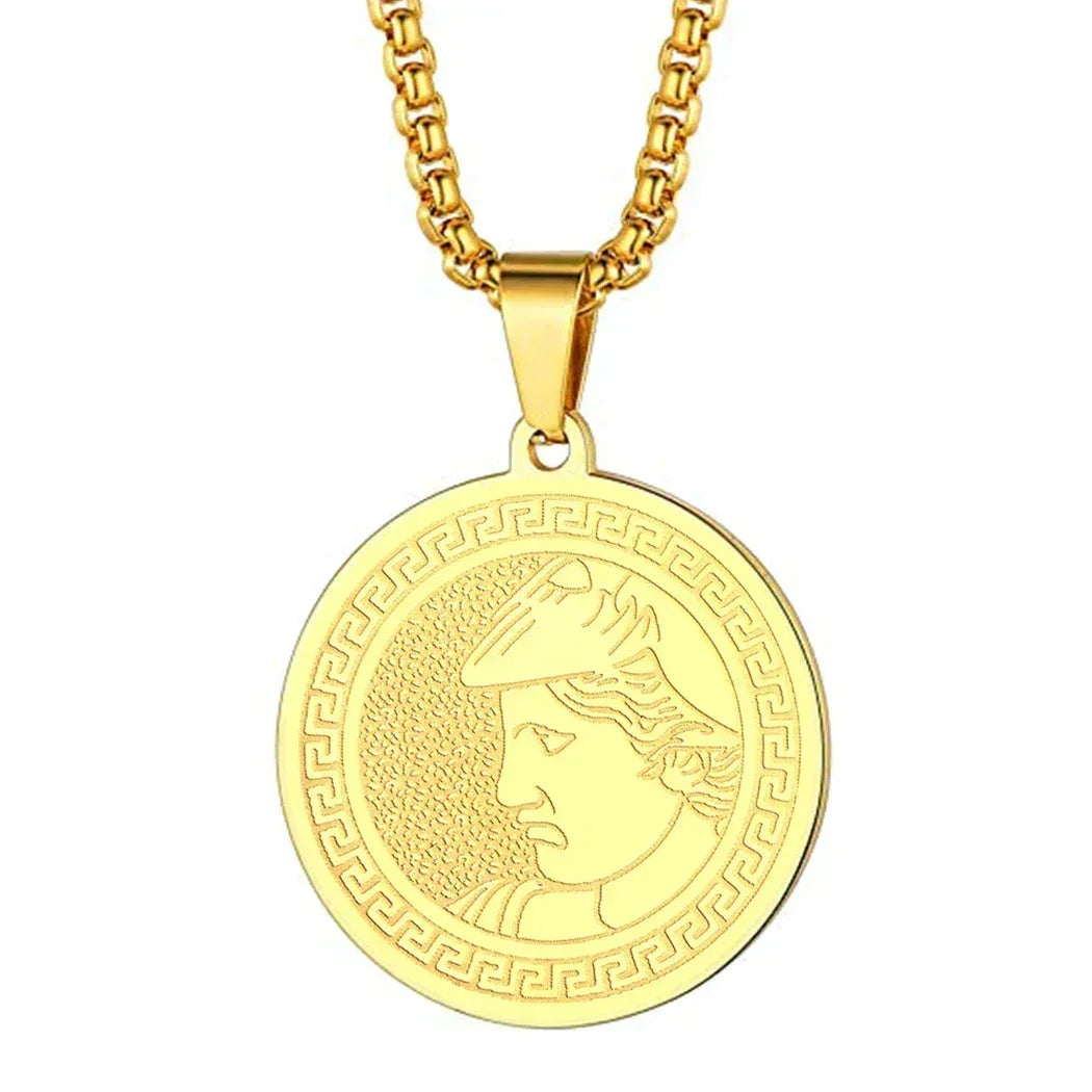 Mens Ancient Greek God Spartan Warrior Pendant Gladiator Necklace Women Mythology Spartan Helmet Charm Neck Chain Amulet Jewelry