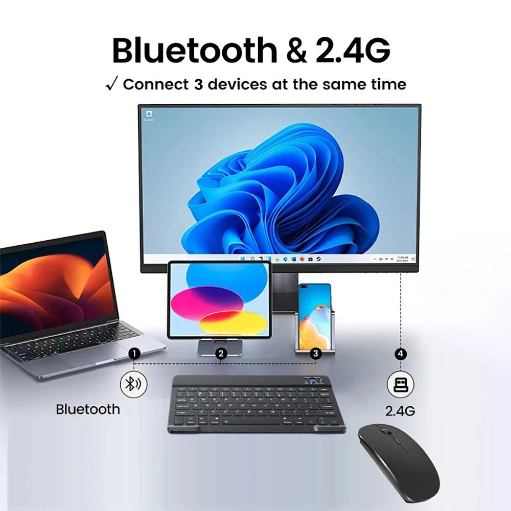 Bluetooth Wireless Keyboard Mini Keyboard For MacBook iPad  2.4G Rechargeable Gaming Receiver For Android iOS Windows