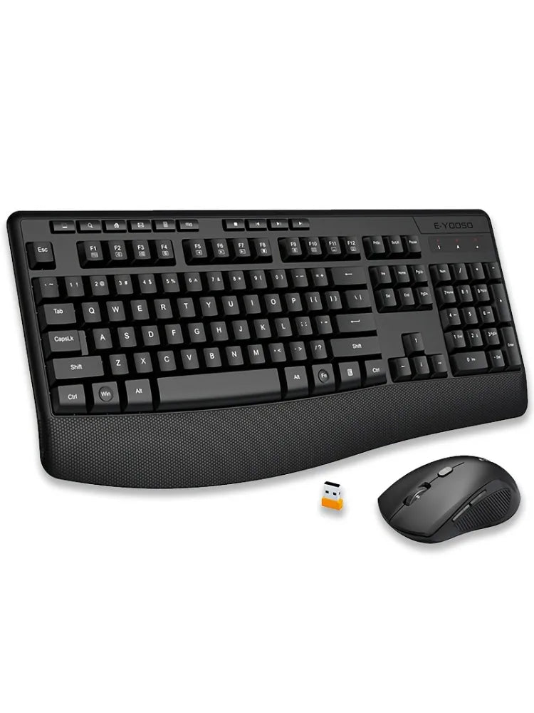 E-YOOSO 1 Set 2.4GHz Wireless Keyboard and Mouse Set,Ergonomic Wrist Rest, Optical Movement Detection,for Personal Computer