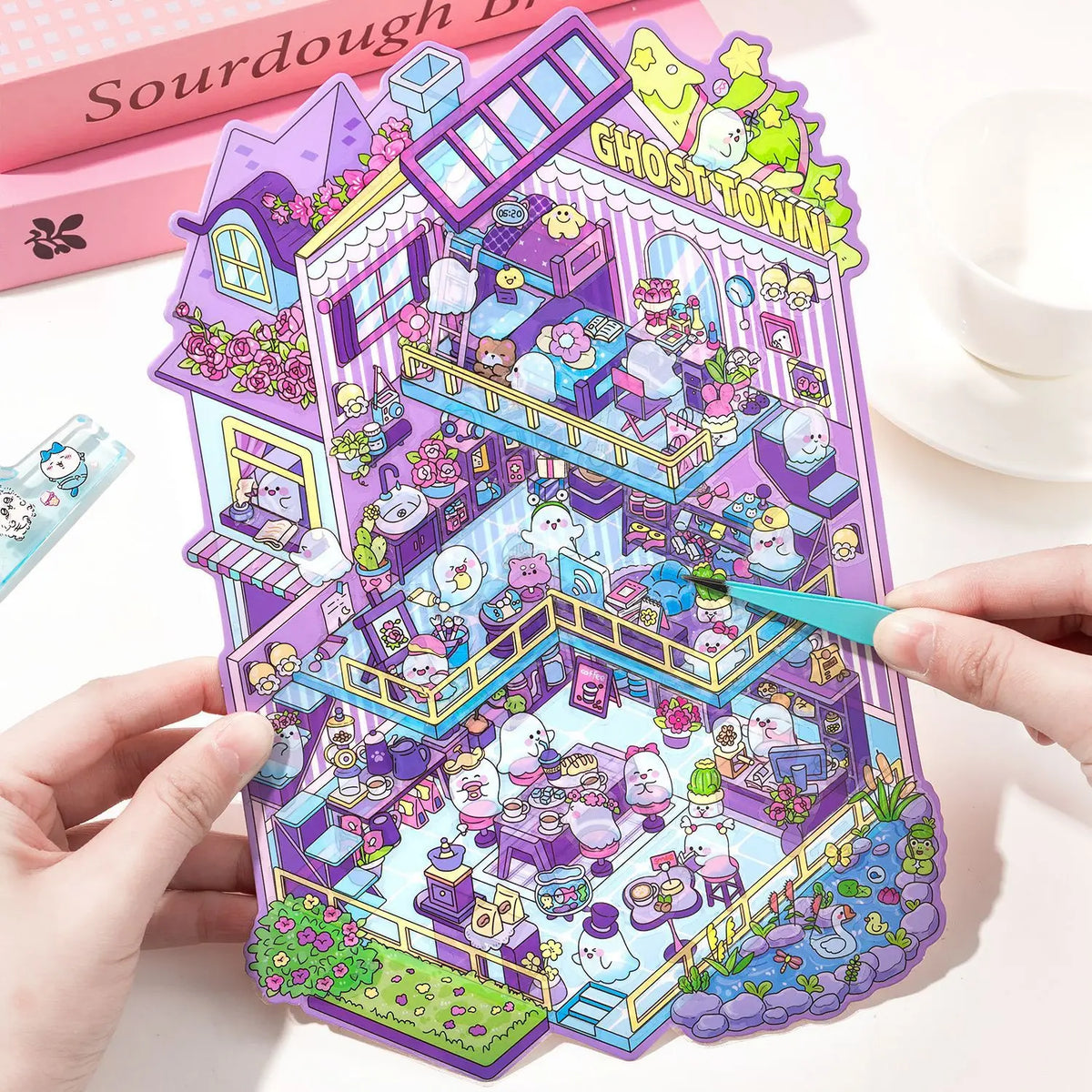 Plus Size 2.5D Cartoon Castle Town Landscape Sticker Scene DIY Toy Game Sticker Festival Birthday Gift for Kid Child Girl