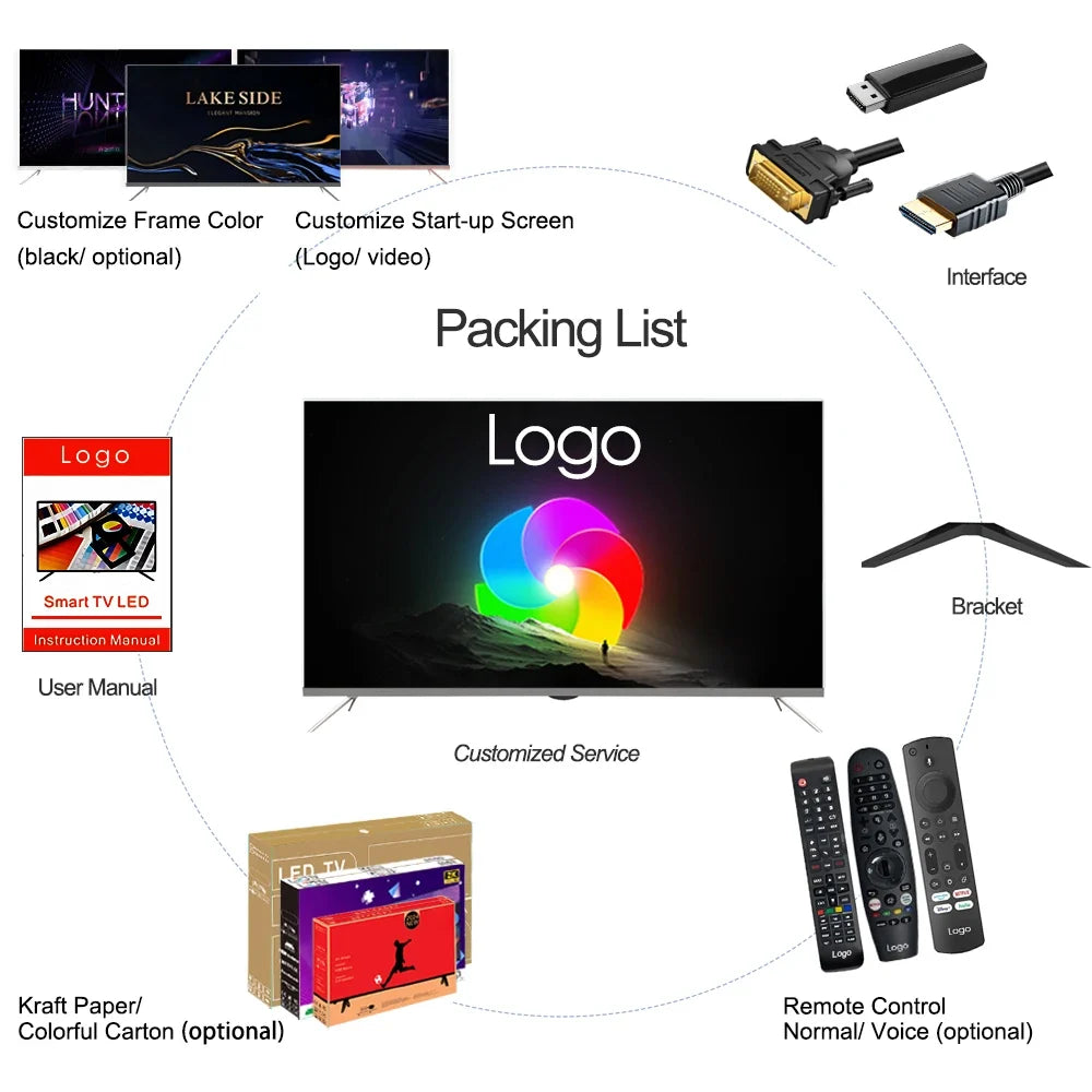 OLED TV 50 55 65 75 Inch Ultra Slim 4K Flat Screen Television Android 14 Smart TV