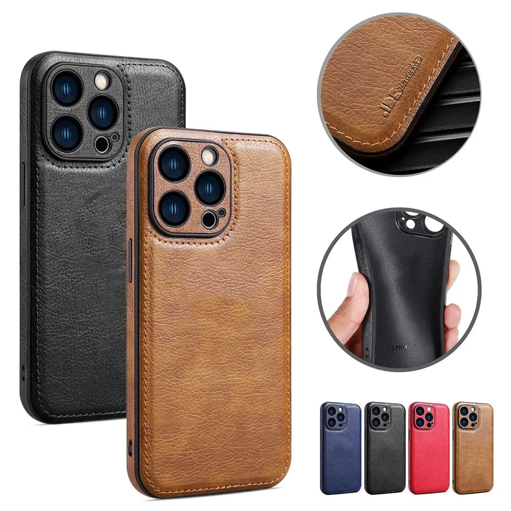 Soft Leather Case for iPhone 15 14 13 12 11 16 17 Pro Max Ultra Thin Lens Protection Cover