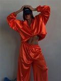 2026spring Autumn New Satin Women's Sports Suit Fashion Zipper Long