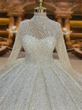 Custom High Neck Ball Gown Wedding Dress | Beaded Arabic Gown - Femstylo
